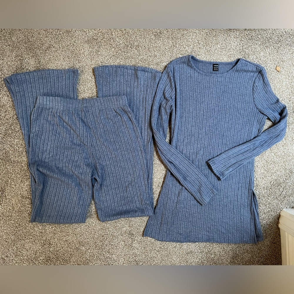 SHEIN blue Ribbed Knit Top and Pants Set M 6